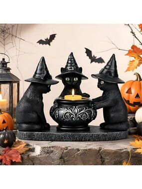 Halloween Black Cat Decorations, Resin Gothic Tabletop Centerpiece
